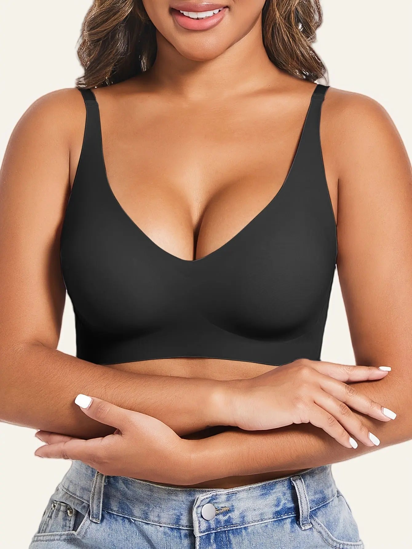 Seamless Jelly Strap V-Neck Bra