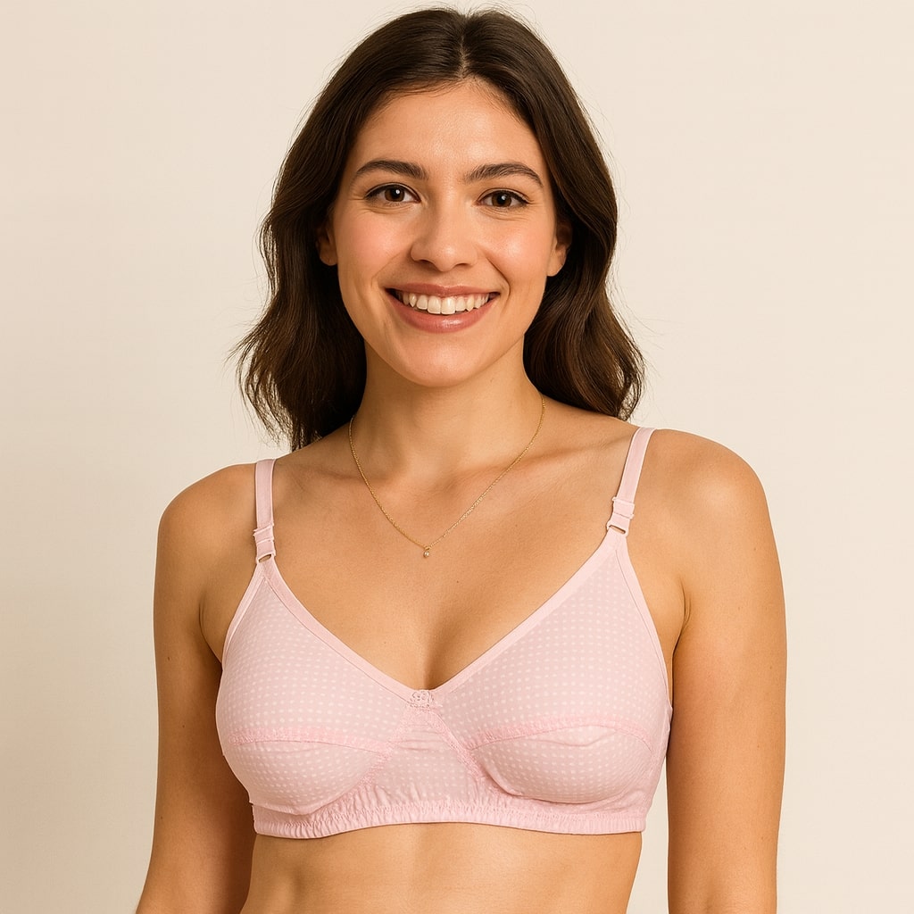 SuhanaFit Polka Dot Cotton Comfort Everyday Bra – Non-Wired, Full Coverage, Ultra-Breathable