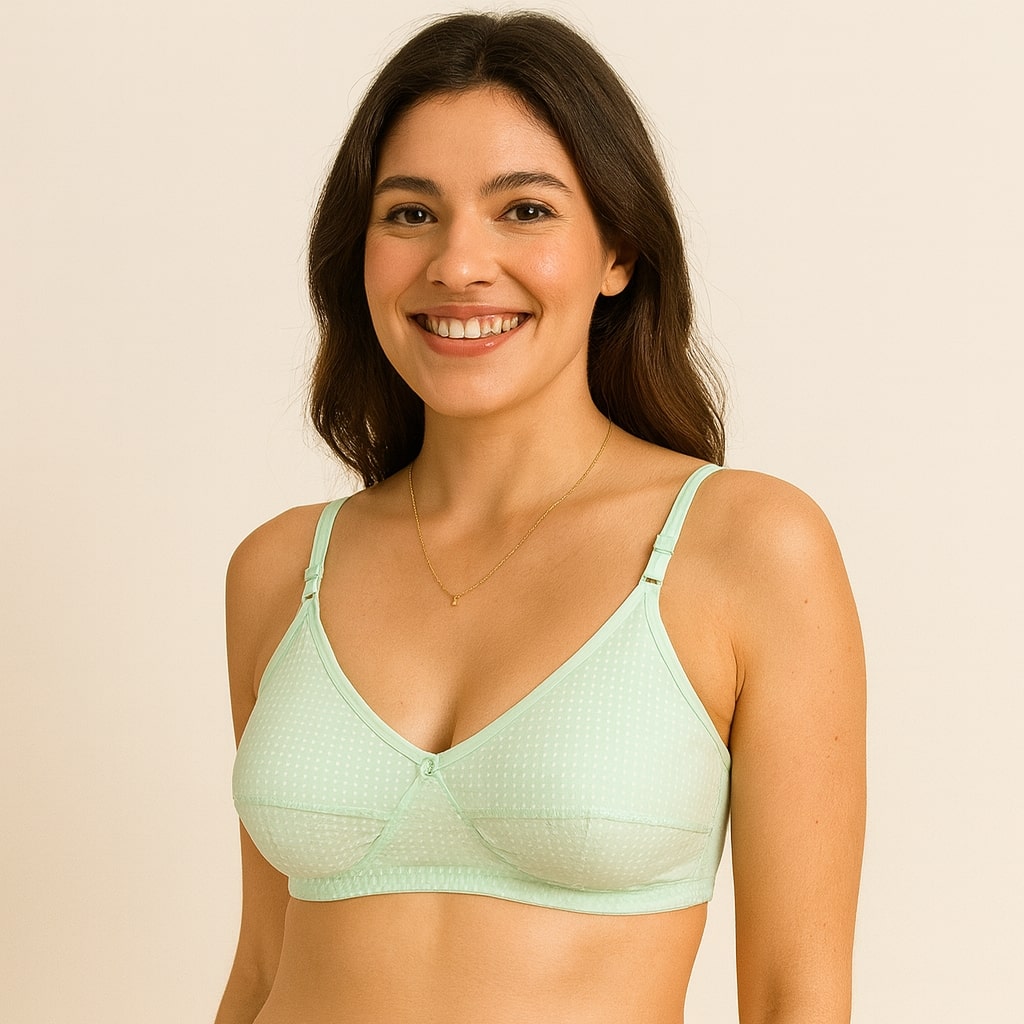 SuhanaFit Polka Dot Cotton Comfort Everyday Bra – Non-Wired, Full Coverage, Ultra-Breathable