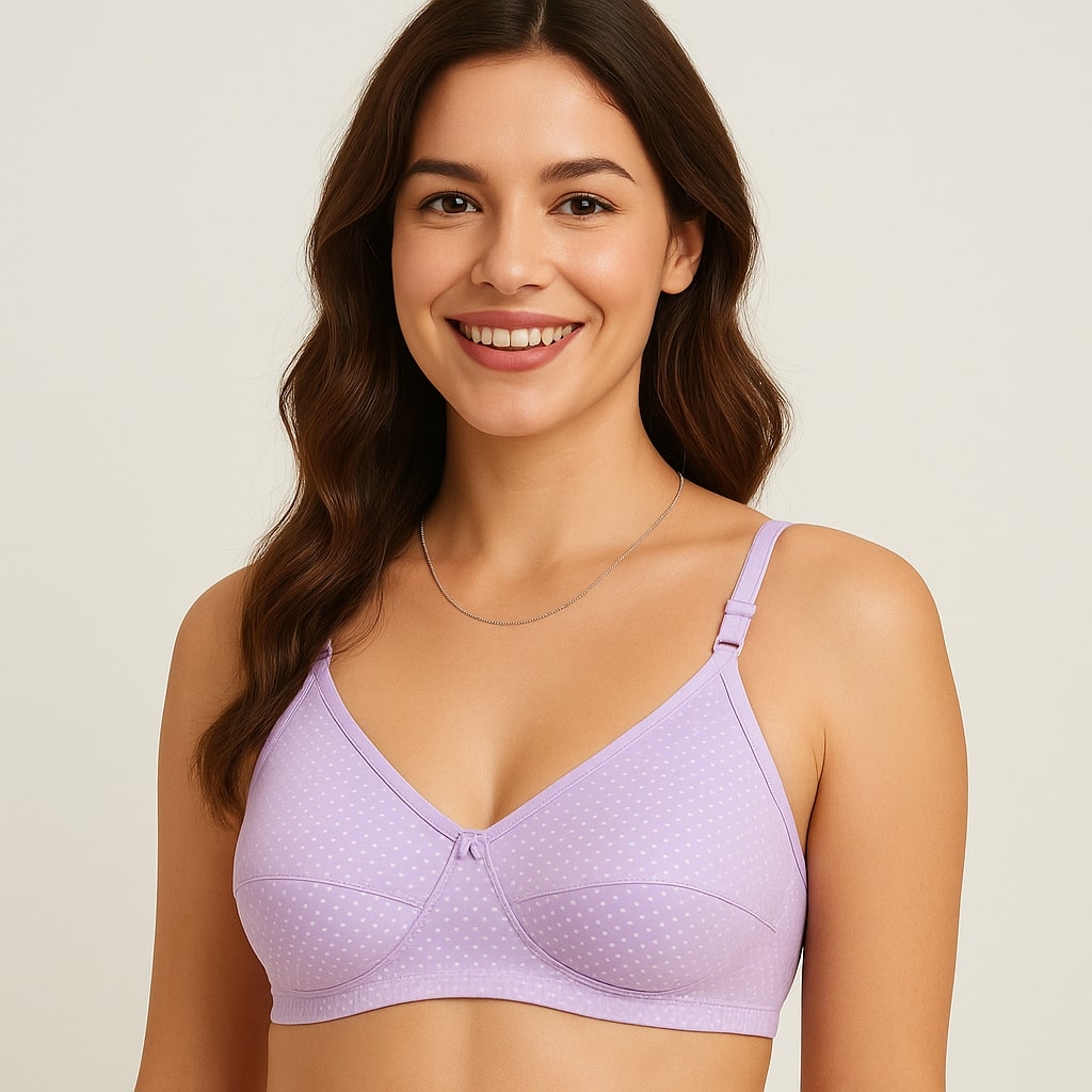 SuhanaFit Polka Dot Cotton Comfort Everyday Bra – Non-Wired, Full Coverage, Ultra-Breathable