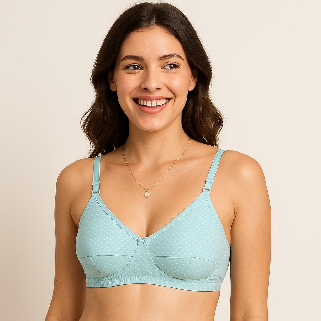 SuhanaFit Polka Dot Cotton Comfort Everyday Bra – Non-Wired, Full Coverage, Ultra-Breathable