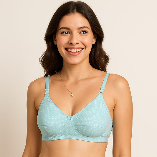 SuhanaFit Polka Dot Cotton Comfort Everyday Bra – Non-Wired, Full Coverage, Ultra-Breathable